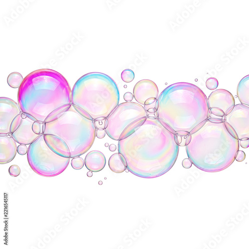 Iridescent Soap Bubbles Border Isolated Transparent Background