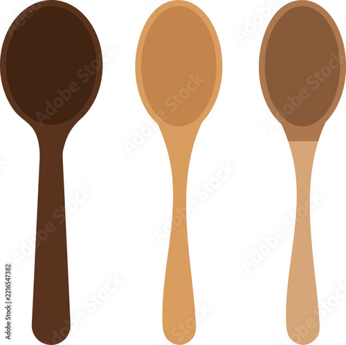 Wooden spoons set with kitchen utensil collection and natural wood cooking tools vector illustration
