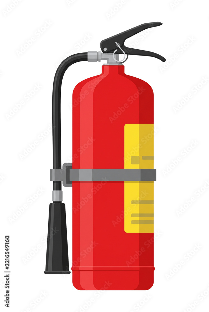 Obraz premium Flat vector illustration of red fire extinguisher isolated on black