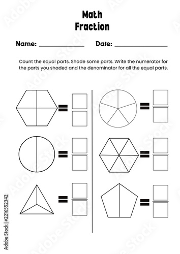 Fotografie Recording Sheet of Math Grade 1 Fraction