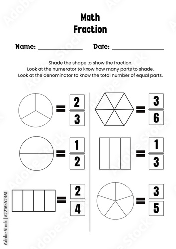 Obraz na plátně Math Grade 1 Shade the Shape Fraction