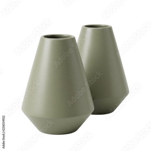 Two Modern Ceramic Vases, Pale Green, Isolated