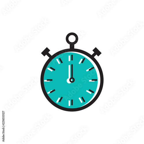 Turquoise Stopwatch Timer Icon Line Art Isolated on White Background