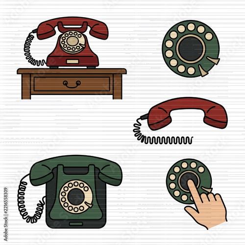 Vintage Rotary Telephones and Handset with Dial and Base.