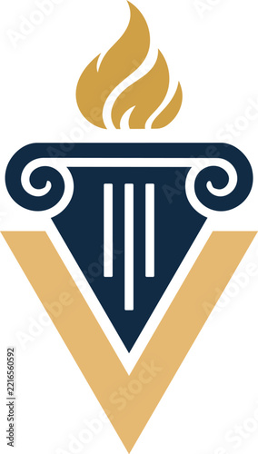Classical Column and Torch Emblem Logo Design