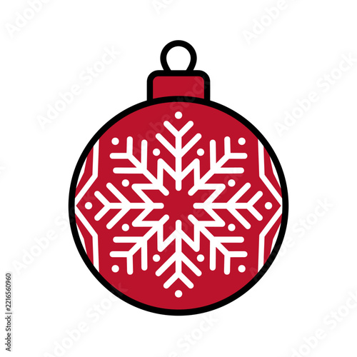 Red christmas bauble ornament with white snowflake pattern