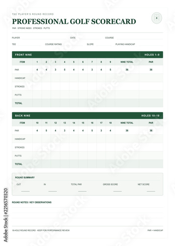 Professional Golf Scorecard
