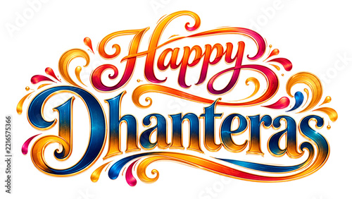 Happy dhanteras colorful typography lettering design for festival greetings with colorful text indian festival hindu festival design eleme