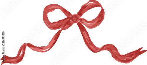 Hand painted watercolor red bow with flowing ribbon tails isolated on transparent background artistic decorative element for celebration and gifting