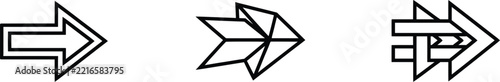 Set of three stylized geometric arrow icons pointing to the right