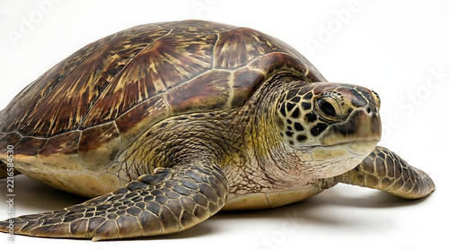 Large sea turtle isolated on white background.