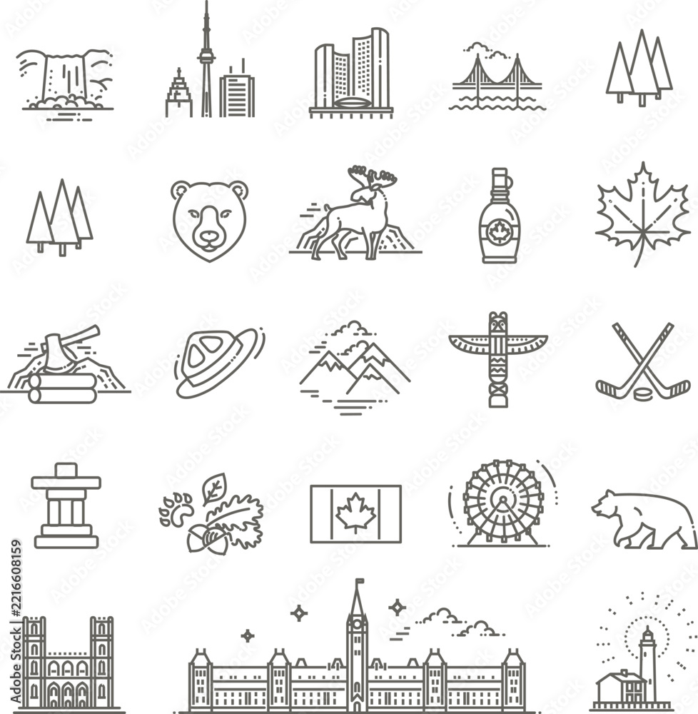 Naklejka premium Country Canada travel vacation icon set