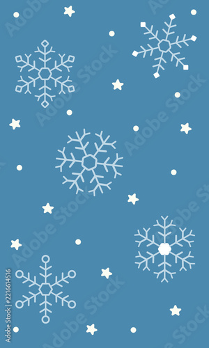 White snowflakes icon with stars for decoration on vertical blue solid background