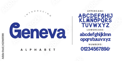 Geneva classic round script alphabet font for clean branding and modern graphic layouts