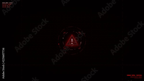 Digital red alert icon flashing on a dark technical background