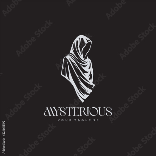 Mysterious Hooded Ghost Silhouette Vector Logo Template