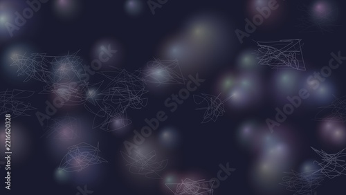 Obraz na plátně Abstract dark background, with glowing light, orbs and thin, white chaotic scrib