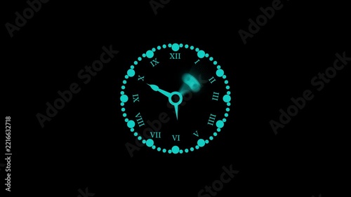 Clock face with roman numerals and blurred hands showing time concept and dark minimalist style animation