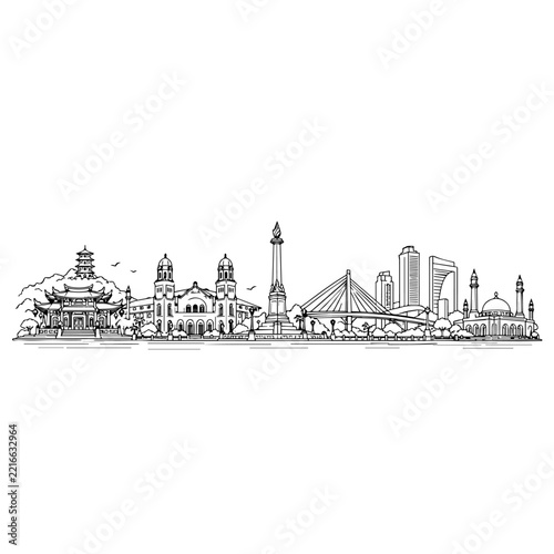 Semarang Indonesia City Landmark Monoline Art Illustration