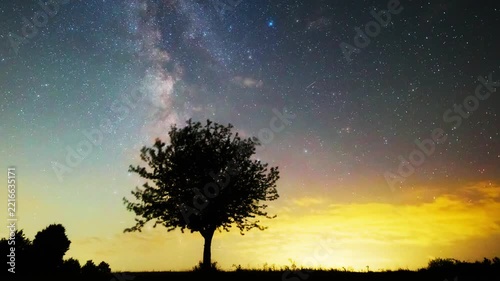 Constellations and Milky Way stars on a dark countryside skies. Time-lapse video.