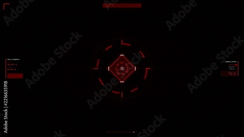 Futuristic red digital hud interface elements flickering on black