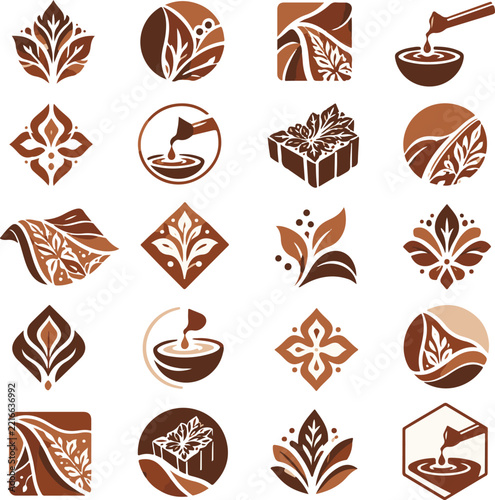 Coffee and Tea Logo Icon Collection with Leaves and Cups
