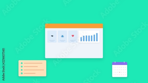 Digital dashboard interfaces with data charts on teal background