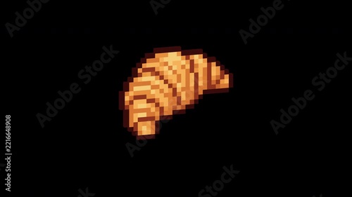 3D Pixel Art Croissant Spinning Isolated Animation