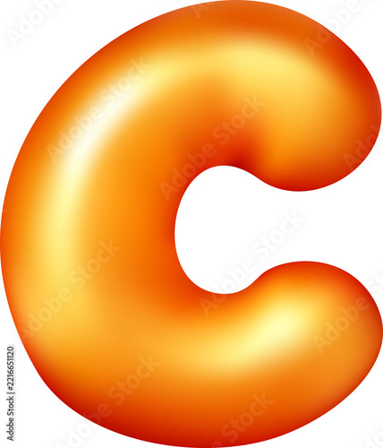 Glossy gold 3D balloon letter C
