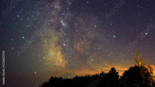 Constellations and Milky Way stars on a dark countryside skies. Time-lapse video.