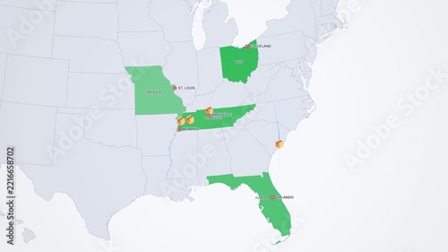 Light Map of the United States with Highlighted Central and Southern States