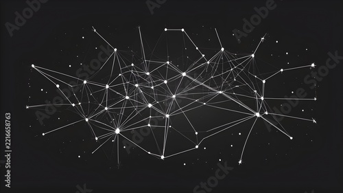 Abstract Technology Background: Glowing Digital Network Connections. Data Points and Lines Representing AI, Big Data, and Global Communication.