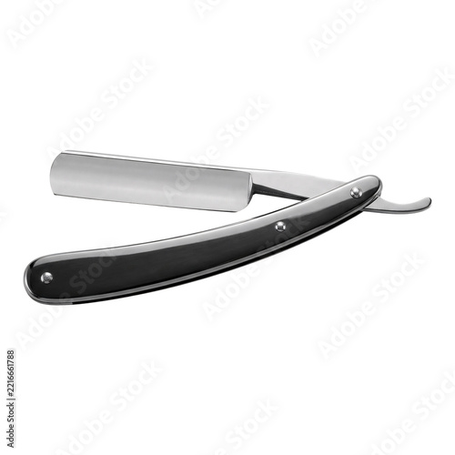 Steel straight razor for barbershops, isolated on transparent background