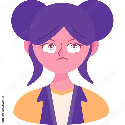 Upset Young Woman Avatar Flat Vector Illustration
