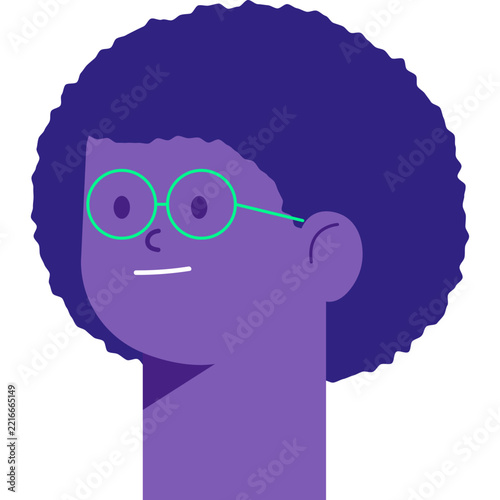 Minimalist afro avatar character icon with green glasses