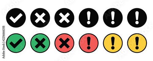 Various checkmarks within circles and squares in black and green for approval or validation.