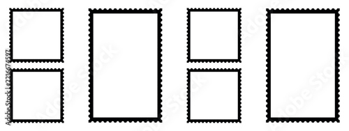 Set of Postage Stamp Border Frames and Perforated Rectangular Boxes Vector Illustration, Vintage Design Elements.