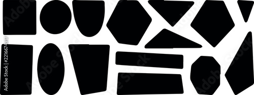 Set of Black Geometric Shapes and Abstract Cut-out Elements Vector Illustration, Modern Design Assets.