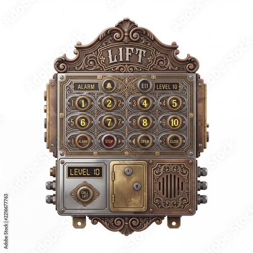 Vintage Elevator Control Panel with Ornate Design.