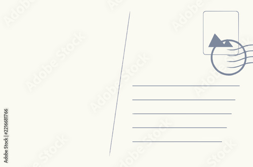 Blank vintage postcard template with stamp and lines