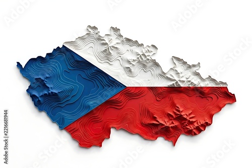 3D Map of Czech Republic with National Flag Colors and Textured Surface.