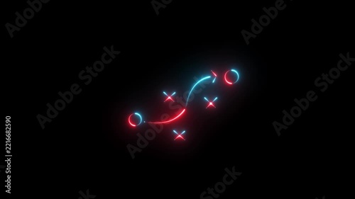 Animated blue neon football play diagram with x's and circles on a black background, showcasing strategy and motion graphics animation and black background.