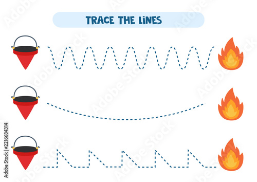 Trace the Lines Firefighter Worksheet – Preschool Pre-Writing and Fine Motor Skills Activity