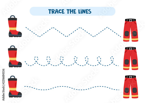 Trace the Lines Firefighter clothes – Preschool Pre-Writing and Fine Motor Skills Activity