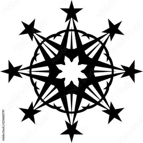 Black and White Snowflake and Star Vector Illustration for Christmas Winter Holiday Decoration, Elegant Geometric Ornament Design for Cards and Seasonal Themes