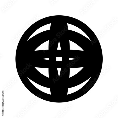 Black and White Globe Sphere Vector Illustration with Circular Symbol, 3D Button, Wheel Shape, Peace and Love Concept for Modern Graphic Design