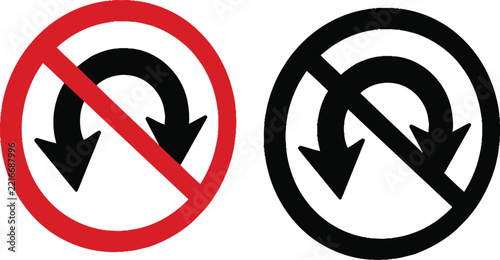 U-turn icon prohibited sign featuring restricted traffic and direction