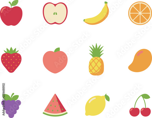 Fruit illustration collection featuring colorful healthy food vector
