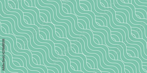 Japanese Wave Pattern On Mint Green Background. Traditional Seigaiha Seamless Patten Repeat For Fabric, textiles, Home Décor, Wallpaper.