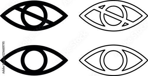 Professional minimalist eye icons showing visibility and hidden states for secure digital privacy on a clean white background.